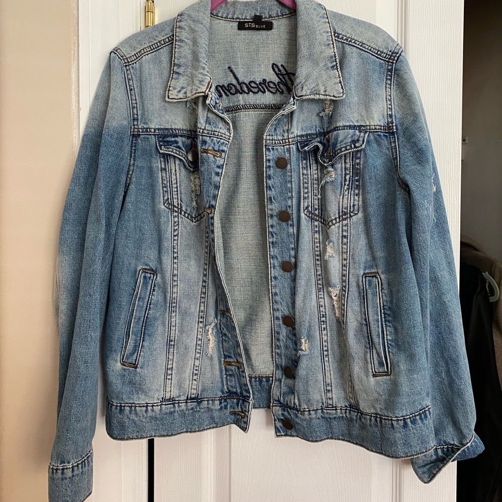 Oversized distressed jeans jacket